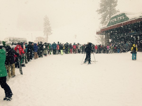 Squaw Valley Funitel line on February 28.