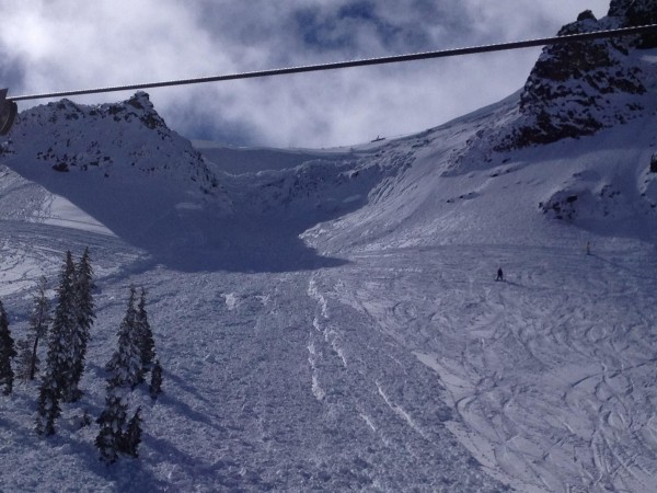 Fracture and avalanche debris from the Funnel into Shirley Bowl at Squaw.