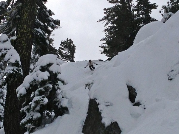 Susan McCormick drops into Alpine Meadows sidecountry.