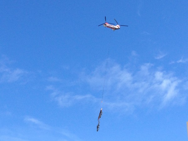 A Shinook Helicopter hauls trees down from the Red Dog / Heidi's area of Squaw Valley.