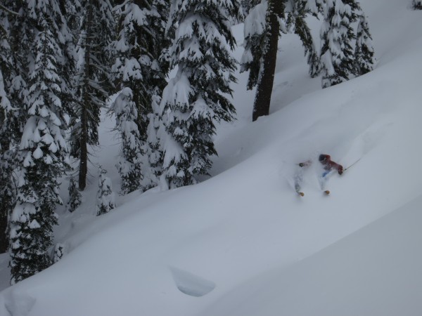 Kyle O'Neal slarves the West Shore backcountry on March 31.