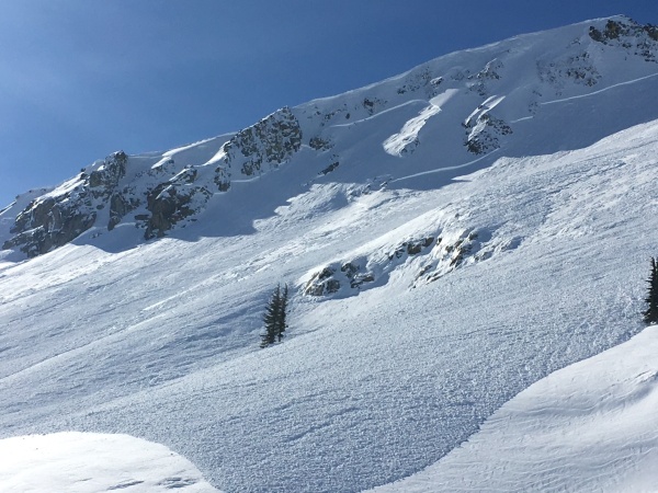 Avalanche debris below Light Towers and Slot.