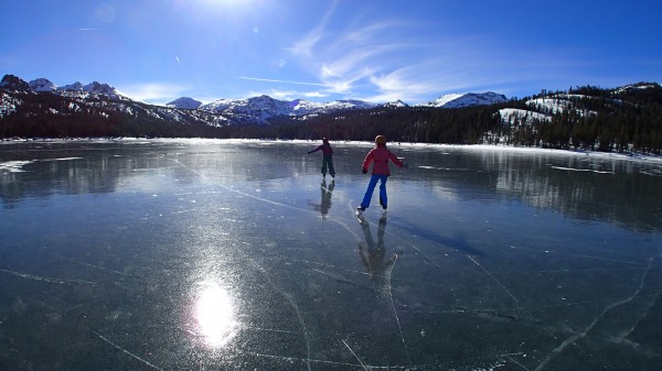 Noah and Kate Gaffney find blissful skating conditions near Kirkwood.