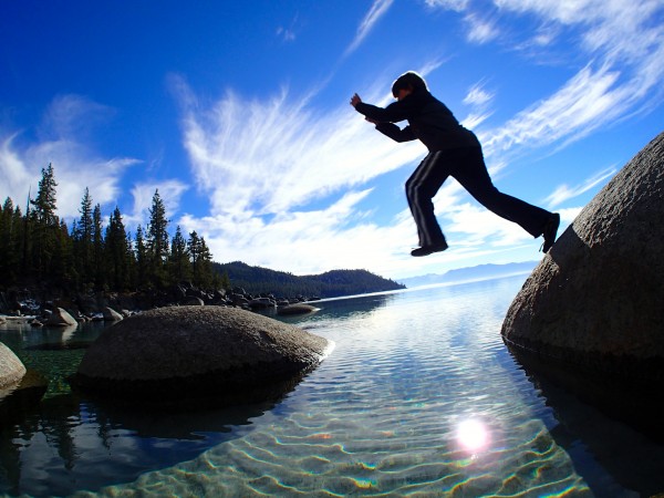 Noah Gaffney jumps for joy.