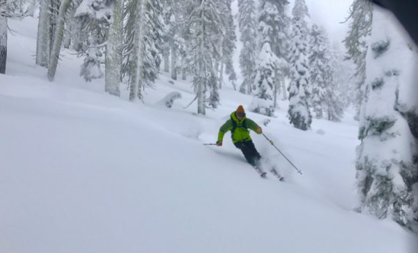 Sampling the product in the Truckee backcountry.